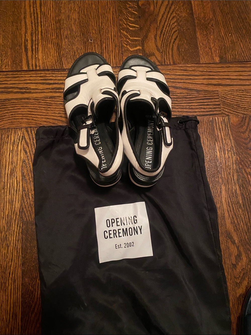 Opening Ceremony Black and White Leather Sport Sandals